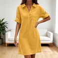 thumbnail image 4 of QUNYINEY Plus Size Dresses for Women Faux Cotton Linen Midi Summer Short Sleeve Shirt Dress Loose Fit with Pockets Button Collared Solid Dresses, 4 of 6