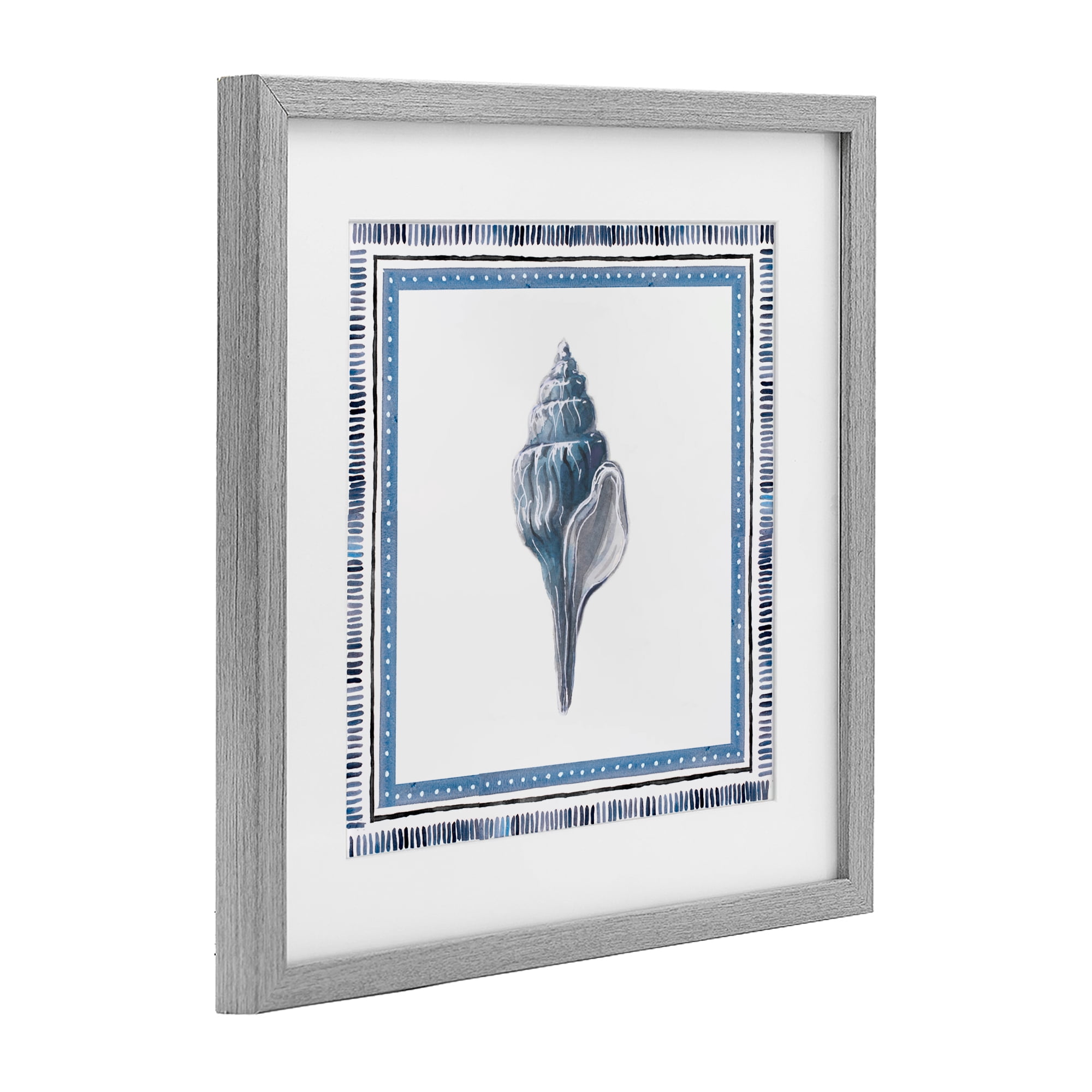 Stupell Industries Soft Blue Conch Shell Gray Framed Print Under Glass, design by Lanie Loreth
