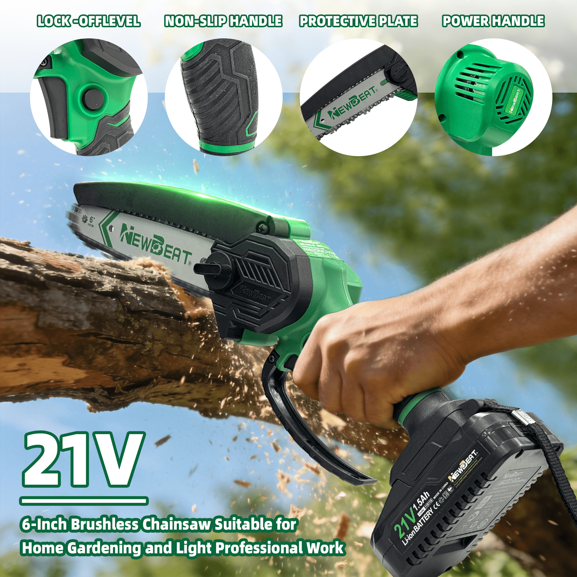 NEWBEAT Mini Chainsaw Cordless, 6 inch Electric Chain Saw Battery Powered, Small Handheld Portable Saw for Wood/Trees Trimming, Gift for Men Dad Women
