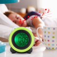 thumbnail image 2 of Reloj despertador LCD moderno a color con doble campana y cronómetro electrónico de escritorio para dormitorio y hogar, 2 of 8