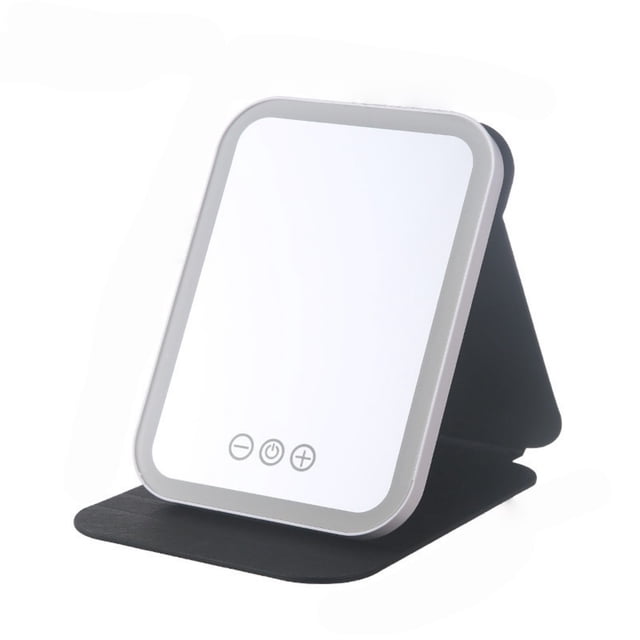 Miroir à Main Pliable en Pvc Noir Style Vintage Compact Cosmétique avec Led