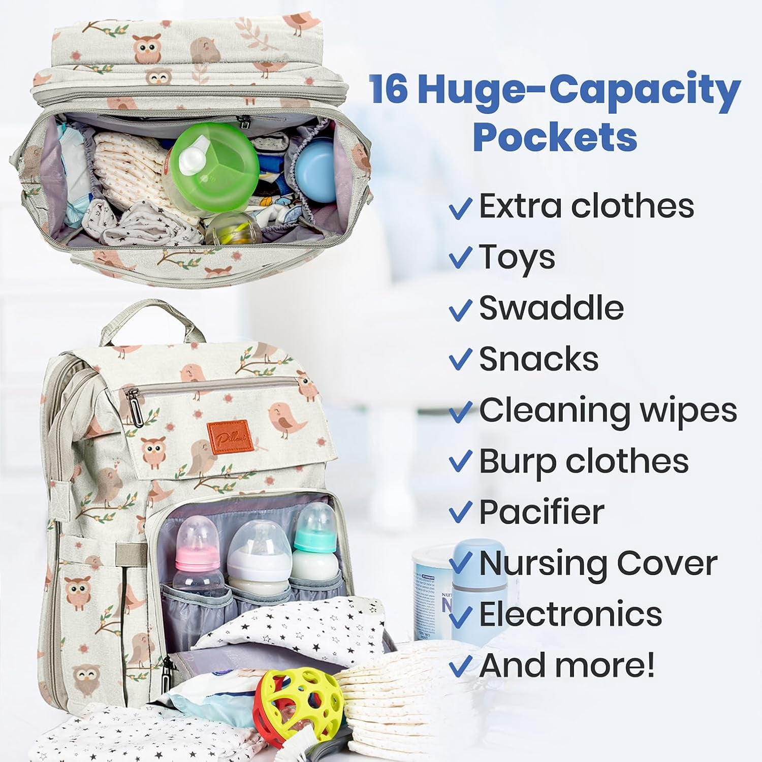 PILLANI Baby Diaper Bag Backpack - Large Bag for Boys & Girls, Waterproof Diaper Backpack - Travel Diaper Bags w/Changing Pad, Baby Registry Search & Shower Gifts - Essentials Must Haves Newborn Stuf