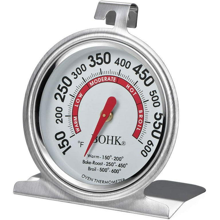 Kingring Inc 2 inch Large Dial Stainless Steel Baking Oven Thermometer with Hanger and Holder 150-600f High Heat, Hang or Stand in Oven for Kitchen
