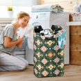 thumbnail image 5 of Yayeee Freestanding Laundry Hamper with Handle Collapsible Large Storage Basket for Clothes, Pink Geometric Flowers, 5 of 7