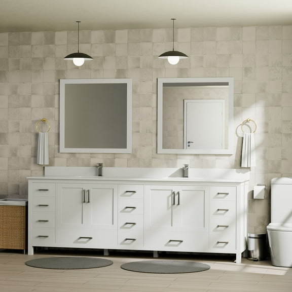 Jacques 84 in. W x 22 in. D White Double Bath Vanity and White Quartz Top