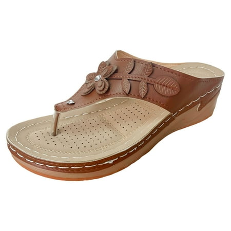 

TOWED22 Womens Sandals Arch Support Slingback Sandals Summer Beach Shoes Ankle Strap Thong Elastic Flat Sandals for Women(Brown 6.5)