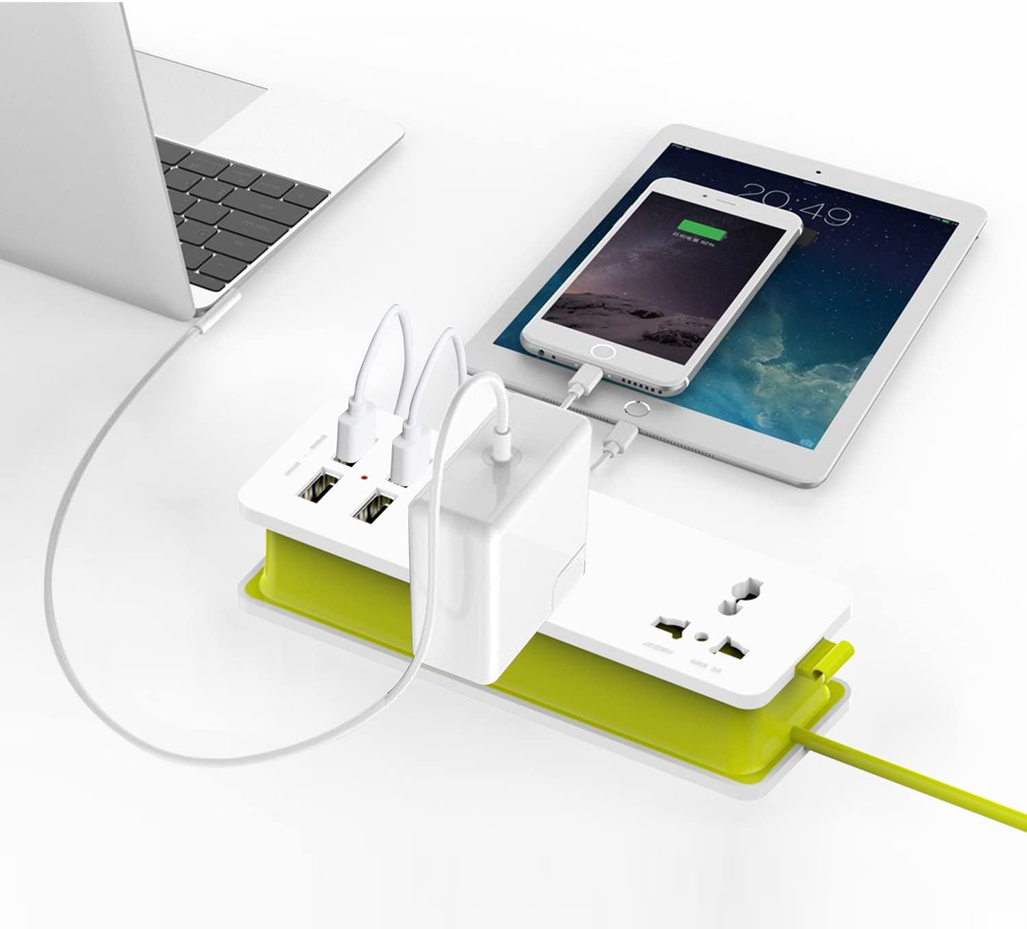 JJEAN-K-century Travel Power Strip Surge Protector with 2 Outlets 4 USB Output 5V 4.2A Output Power Strip with USB Portable Travel Charger Wall Charger with 5ft Cord 100v-240v Power Sockets
