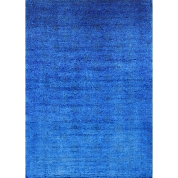 Ahgly Company Machine Washable Indoor Rectangle Industrial Modern Neon Blue Area Rugs, 5' x 7'