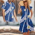 thumbnail image 2 of Yuyamidu Polynesian Shirt for Men Matching Couple Outfits Hawaiian Dresses for Women Casual Midi Dress Hibiscus Shirt Beach Shirts for Men Trendy Vacation Summer Dress with Pockets Blue, 2 of 6