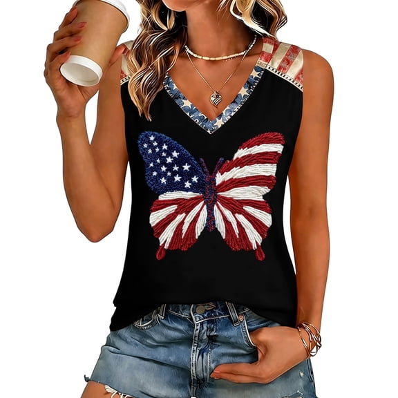 Women's 250th Anniversary Tank Top Sleeveless V Neck 1776-2026 Patriotic Vest Independence Day USA Flag Tee Dark Blue L