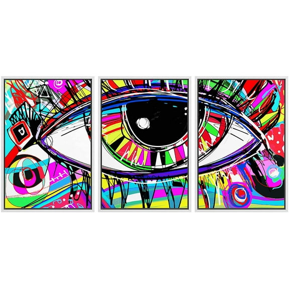 wall26 - Abstract Colorful Eye - Framed Canvas Art Wall Art - 16"x24"x3 WHITE
