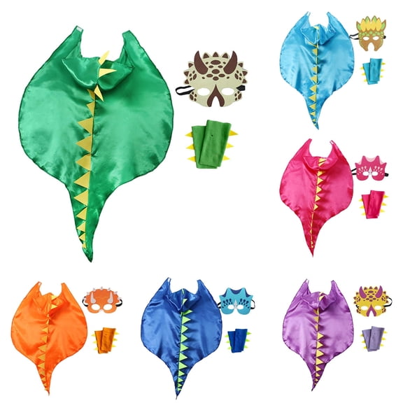 Rggeeun Kids Cartoon Dinosaur Cape Hooded Cute Cloak with Mask and Wrist for Halloween Children Wear Travel Party Comfort Capes,Green,One Size