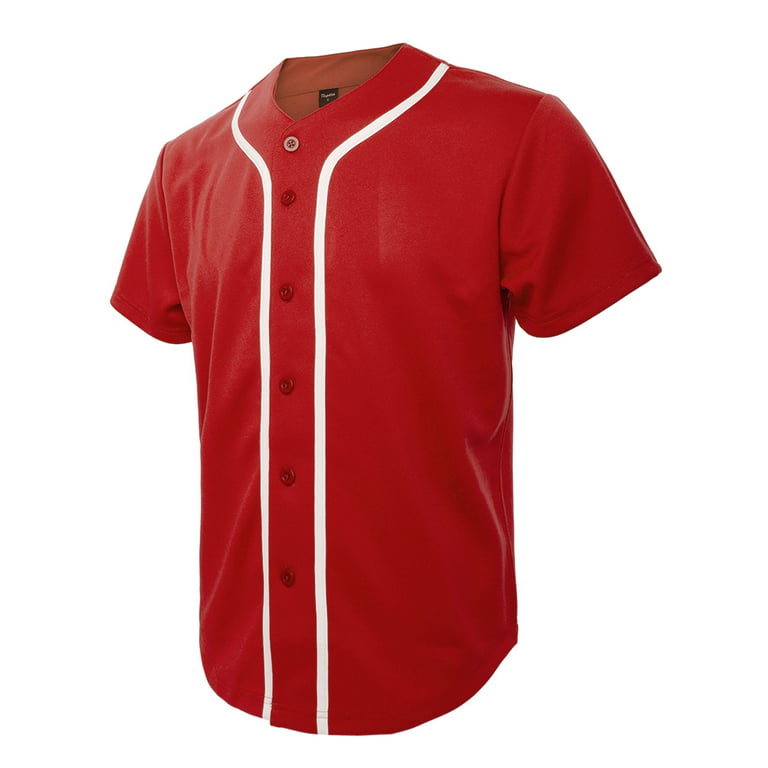 Toptie Men's Baseball Jersey Plain Button Down Shirts Team Sports Uniforms-Red White-S, Size: Small