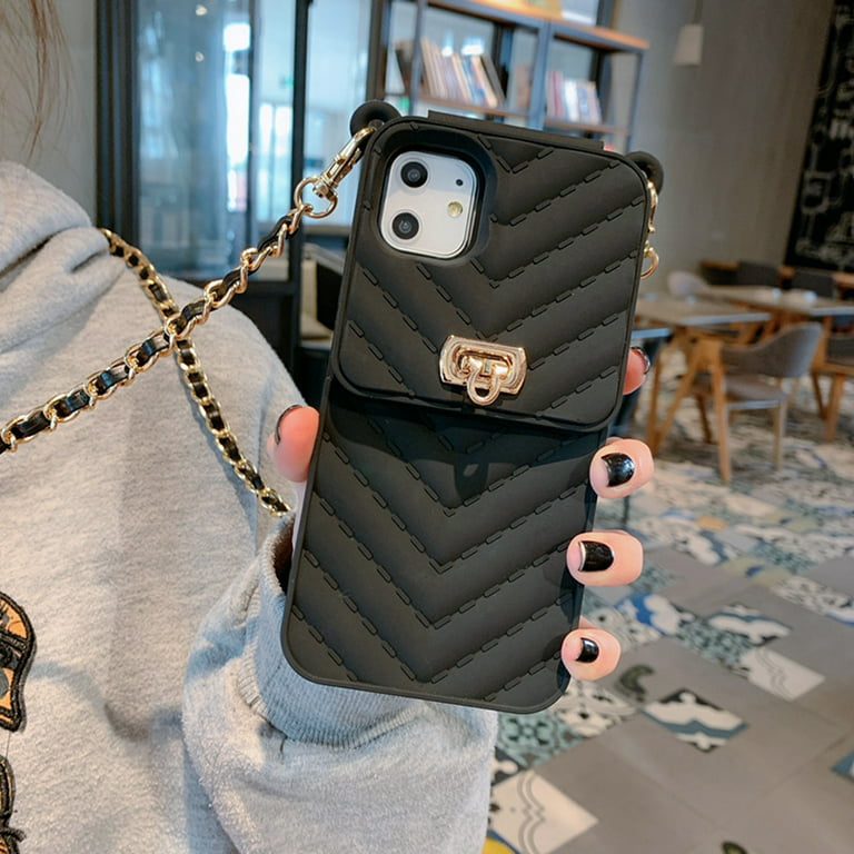Dteck Case for Apple iPhone 11(6.1 inches),Fashion Girl Handbag Crossbody Chain Card Holder Wallet Strap Card Case Shockproof Silicone Back Phone