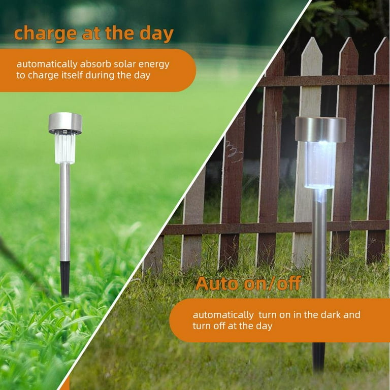 UBesGoo 24PCS Landscape Garden Yard Path Lawn Stainless Steel LED Solar Power Waterproof Light White Color Changing With Spikes UBesGoo 24PCS Landscape Garden Yard Path Lawn Stainless Steel LED Solar Power Waterproof Light White Color Changing With Spikes