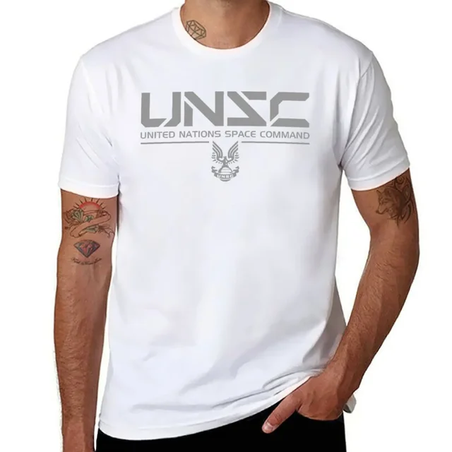 Camiseta vintage en blanco para hombre, camiseta gris del UNSC, camisetas gráficas de ropa urbana harajuku