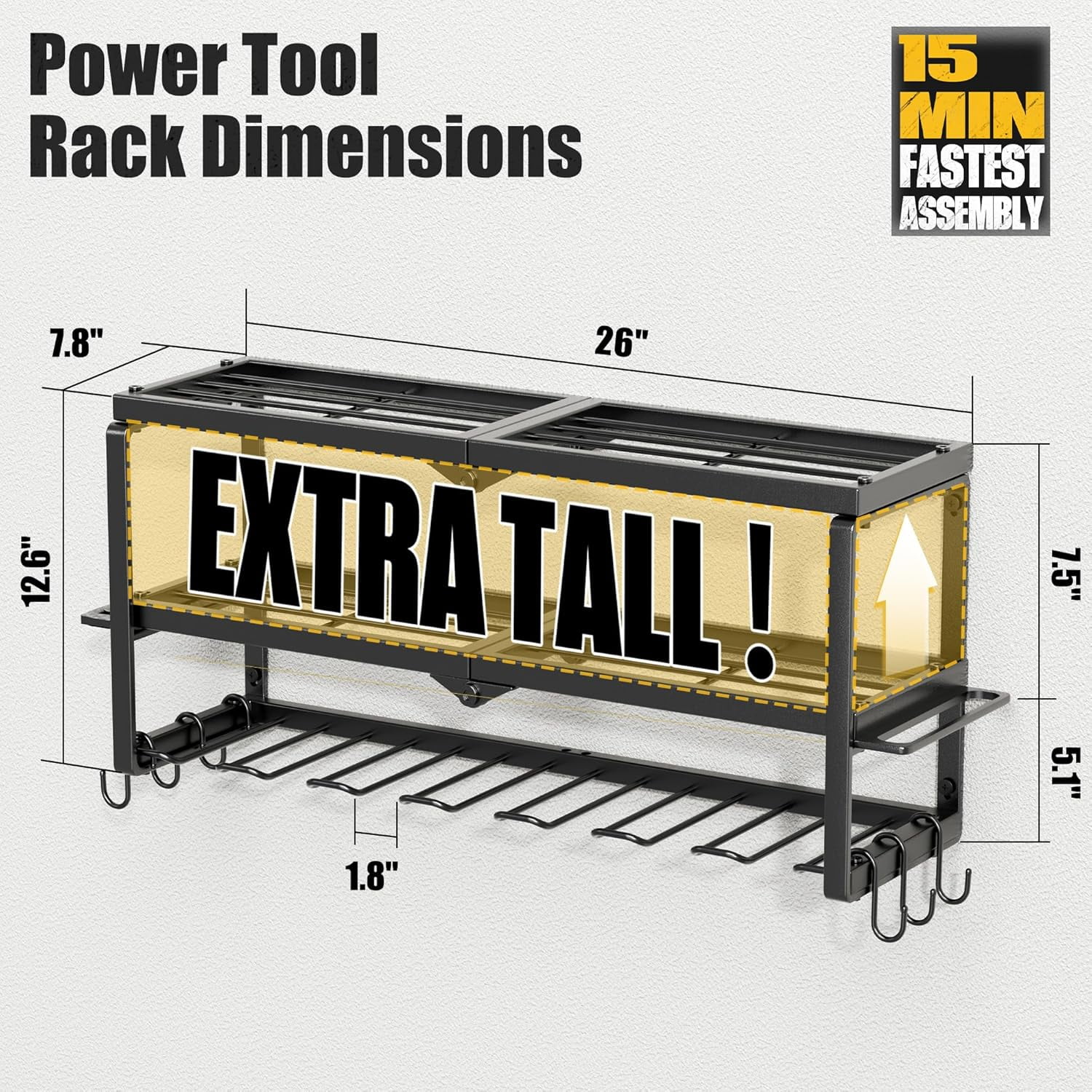 Heavy Duty Power Tool Organizer with 7 Drill Holders for Garage Workshop Storage