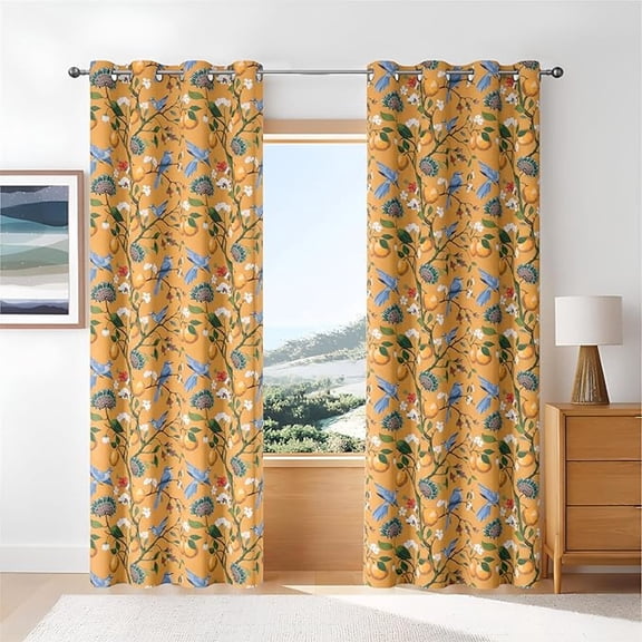 Floral Room Darkening Curtains – 80% Blackout Botanical Kitchen Curtain Drapes, Boho Vintage Energy Efficient Shades– Perfect For Living Room & Bedroom 53"W x 63"L (Pack of 2)