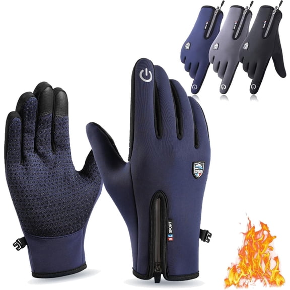 Waterproof & Windproof Thermal Non-Slip Sport Gloves, Touch Screen Sports Glove for Men Women(Blue,M)