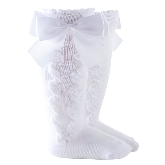 TELOLY Toddler Socks 2t-3t, Toddler Baby Kids Girls Solid Knee-High Socks Stockings Mid-Calf Length Princess Sock Toddler Girl Socks White, 3-5 Years