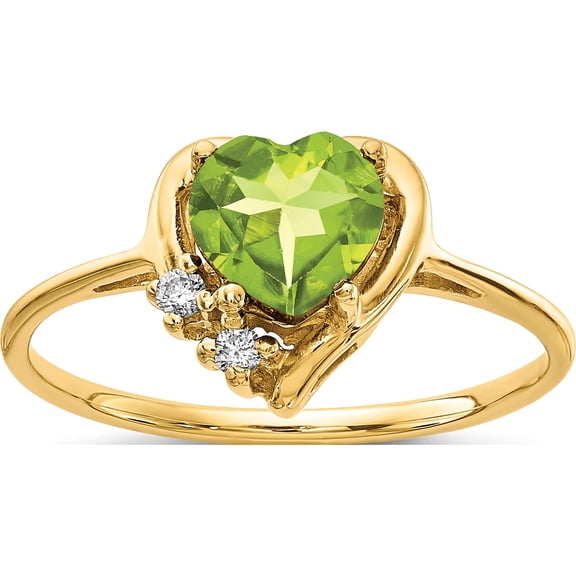 14K Yellow Gold 6mm Heart Peridot Aa Diamond Ring (Size 6) Made In United States y2233pe/aa
