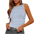 thumbnail image 2 of Homenesgenics Tank Tops for Women under $5 Women's Tank Summer Sleeveless Round-Neck Slim Fitted Blouse Side Ruched Basic Stripe Printed Tees Shirts Blue XL, 2 of 5