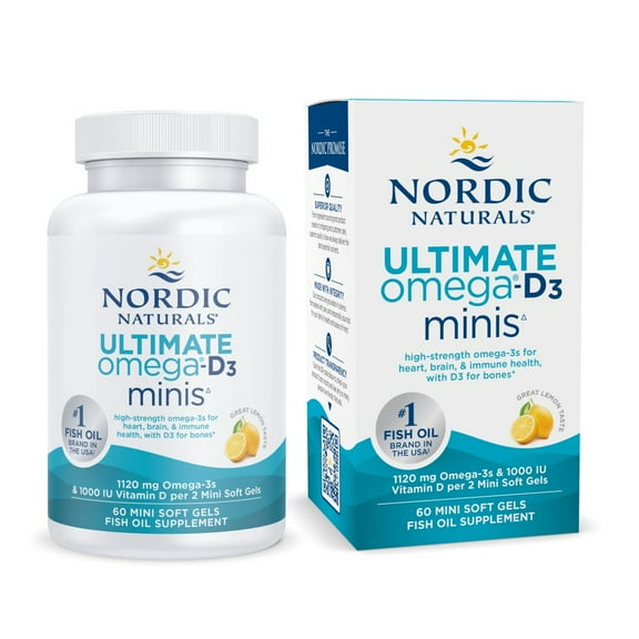 Nordic Naturals Ultimate Omega 2X Mini with D3, Softgels, 1120 Mg, 60 Ct