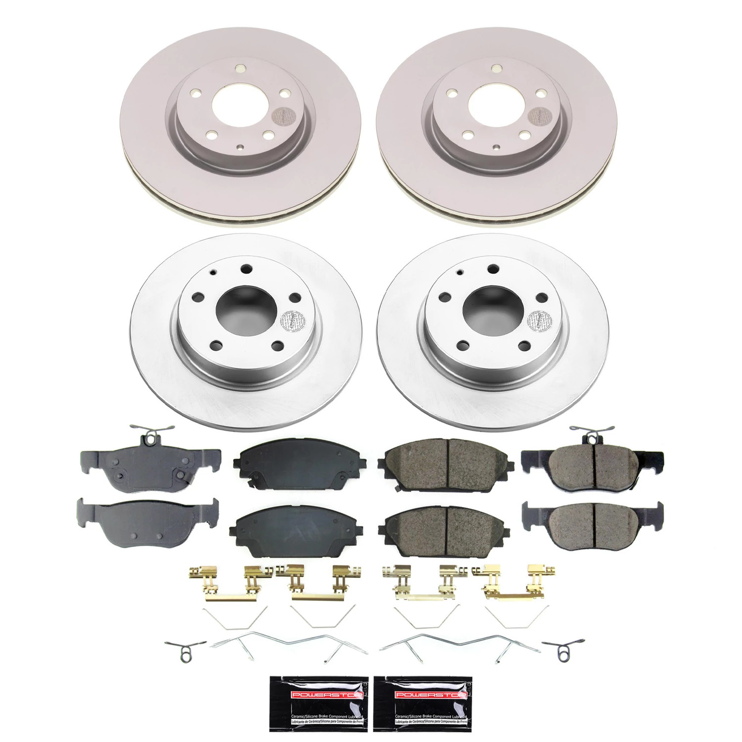 PowerStop Front and Rear Geomet Coated Brake Rotor and Pad Kit Fits: MAZDA Select Models CRK8815