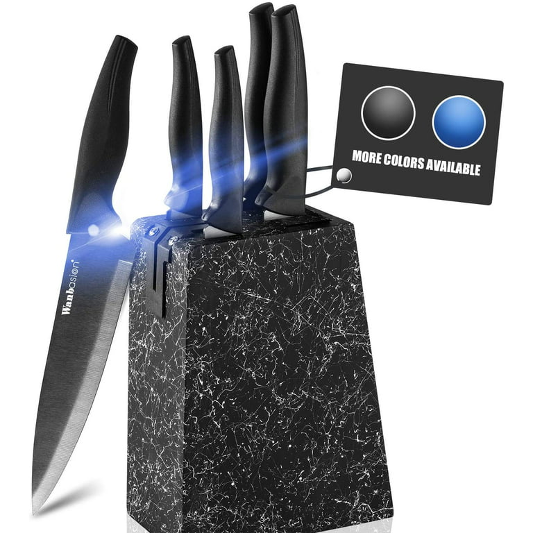 Wanbasion Marbling Black Kitchen Knife Set Block, Kitchen Knife Set Block  Wood, Professional Kitchen Knife Set Block with Knife Sharpener 