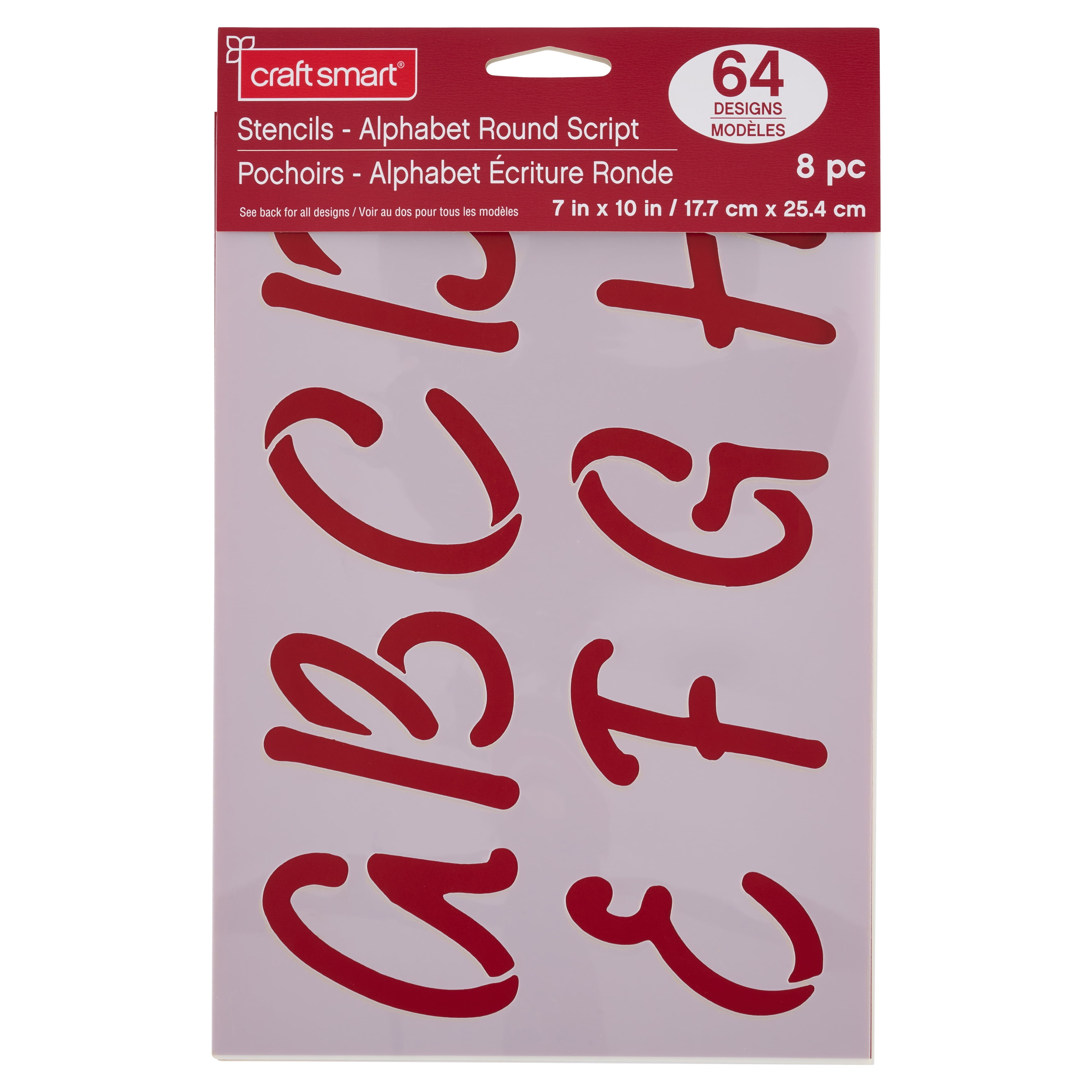 Craft Smart 2.5" Round Script Alphabet Stencils - Reusable Plastic Stencil Sheets with 64 Elegant Letter Designs per Pack, Ideal for DIY Crafts & Decor, 6 Pack