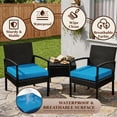 thumbnail image 5 of Tappio 3 Pieces Patio Conversation Set Outdoor Furniture Set, Patio Bistro Set All-weather Wicker Chairs and Table with Cushions, Blue, 5 of 9