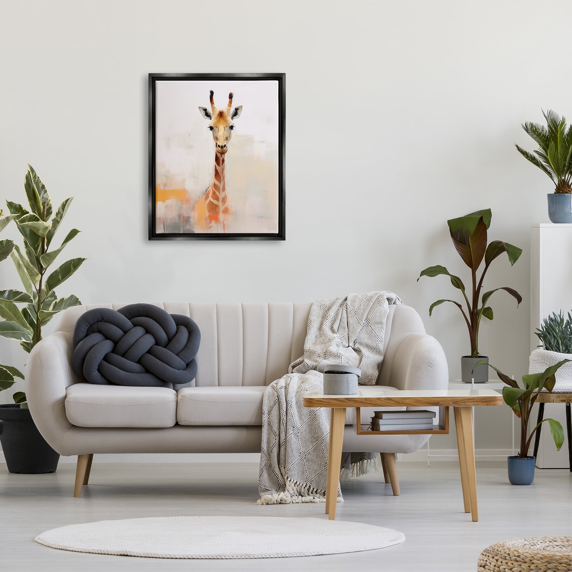 Stupell Industries Modern Giraffe Portrait Animals & Insects Painting Black Floater Framed Canvas Art Print Wall Art, 25 x 31