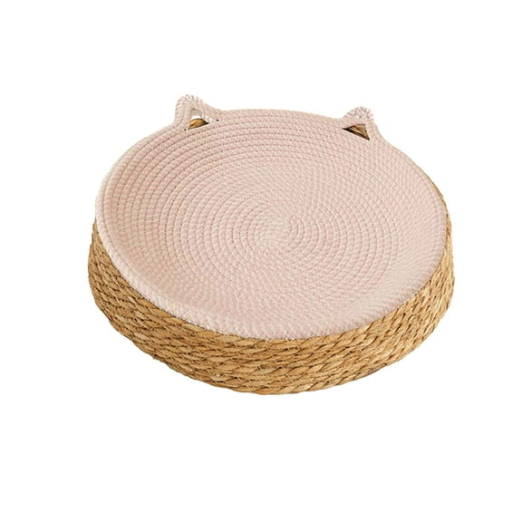 Hvmvliv Round Shaped Cat Bed Rattan Woven Kitten Beds Cozy Sleeping Cushion Cat Bed for Indoor Cats Pink, 13.7x13.7 in