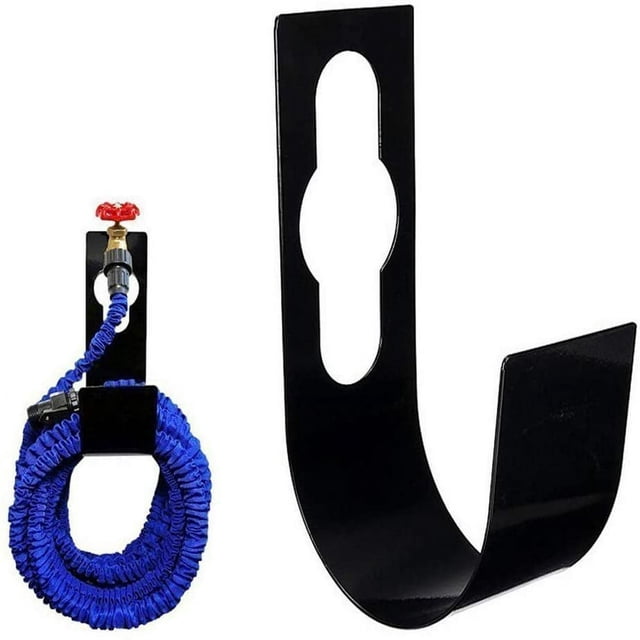 YOPTOP Support de Tuyau de Jardin en Acier Noir Crochet de Rangement Tuyau d'Arrosage Extensible Support Mural en Métal
