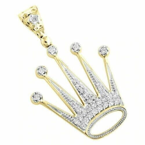 Charming Crown King Pendant 14K Yellow Gold Plated Silver 1.50 Ct Round Cut Lab Created Diamond