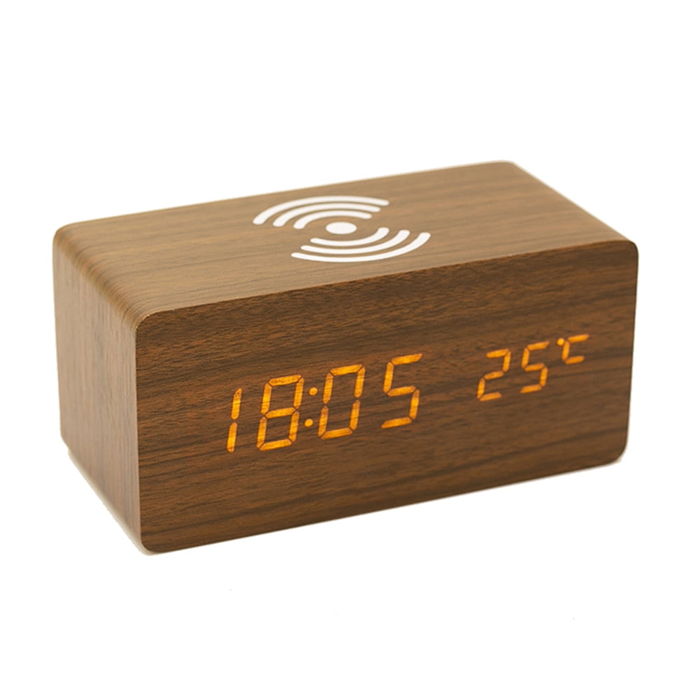 AIHOME MultiFunction Alarm Clock Wireless Charger Wooden Clock for Apple Samsung Huawei Smart