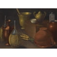 thumbnail image 3 of Pittore di Rodolfo Lodi 24x18 Black Modern Framed Museum Art Print Titled - A Still Life with Two Wicker Covered Glass Bottles, an Upturned Terracotta Pot, a Selection of Other Vessels and a, 3 of 5