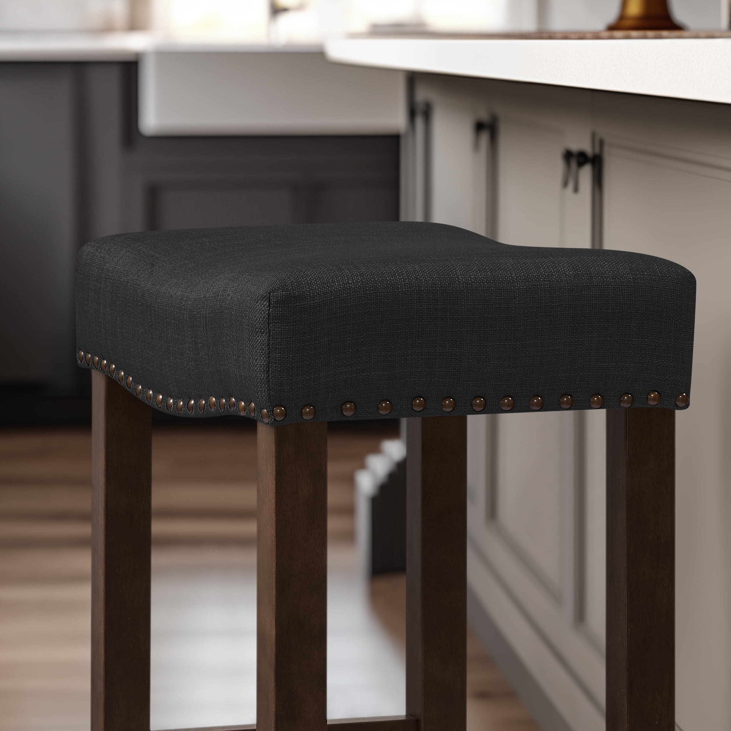 Subrtex 24" Backless Bar Stool, Wood Upholstered Counter Stool for Kitchen, Set of 2, Black