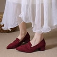 thumbnail image 2 of HomeDM Womens Low Chunky Block Heels Closed Pointy Toe Slip-On Dress Pumps Shoes for Wedding Party Work, Wine Size 7.5, 2 of 9