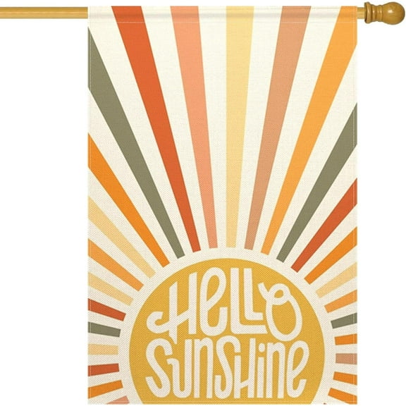 Hello Sunshine Garden Flag Boho Rainbow Sun 70s Groovy Garden Flag 28x40 inch Double Sided Small Burlap Yard Flag Vertical Seasonal Farmhouse Wedding Yard Outside Decorations