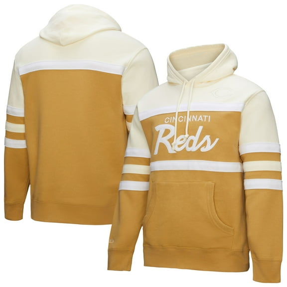 Men's Mitchell & Ness Tan/Cream Cincinnati Reds Head Coach Pullover Hoodie
