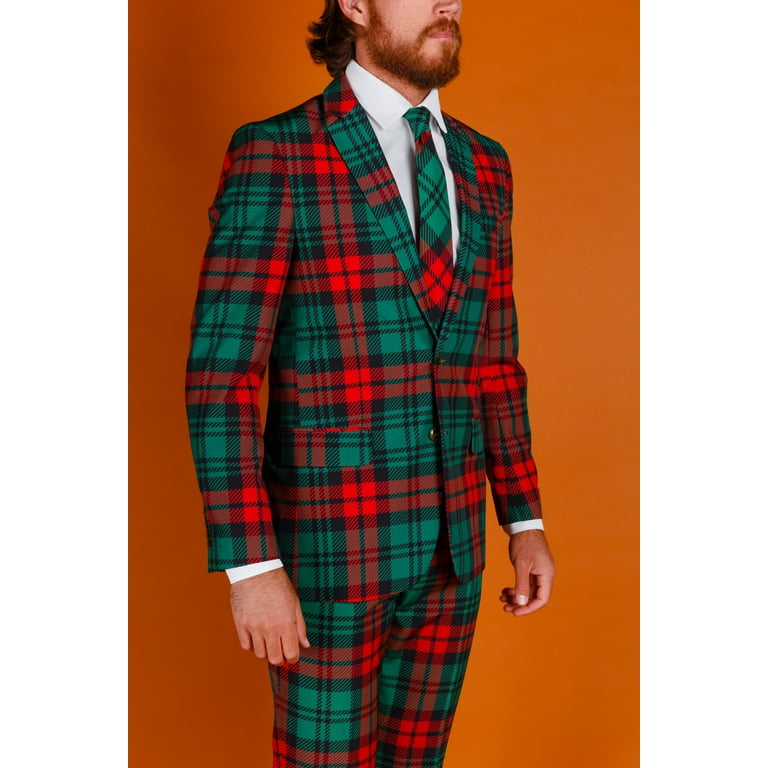 The Lincoln Log Love Daddy Shinesty Red And Green Plaid Ugly Christmas Suit US Jacket 44