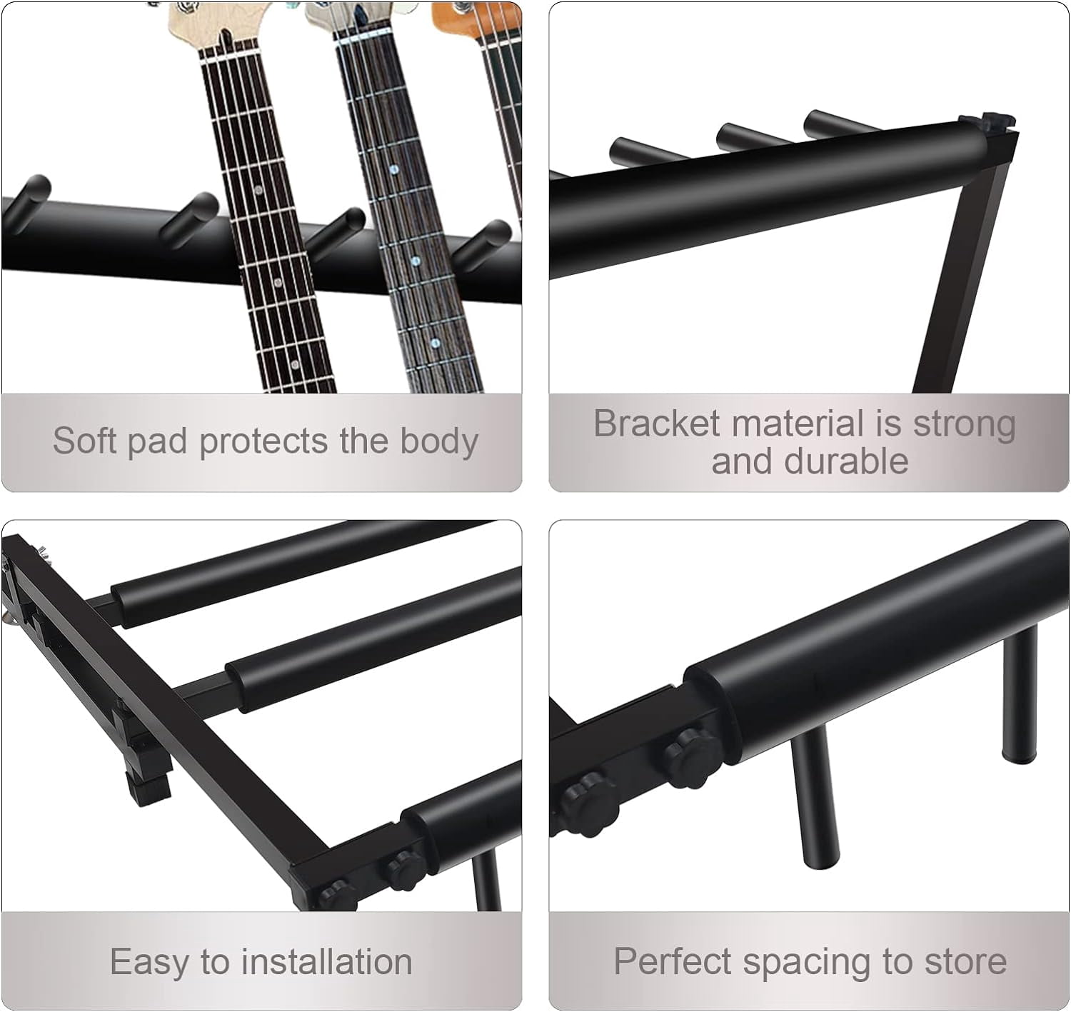 Youngshion 7-Space Foldable Universal Multi Guitar Stand Portable Collapsible Instrument Floor Guitar Rack Holder w/ Foam Padding - For Acoustic, Electric, Bass Guitar & Guitar Bag / Case