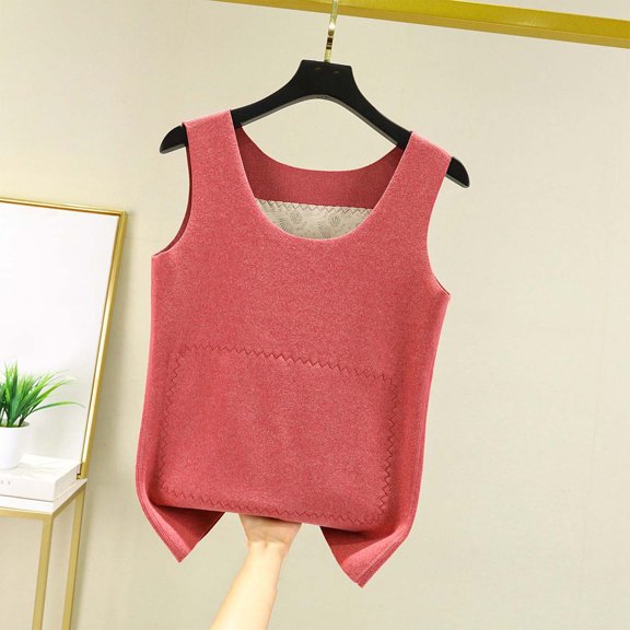 Vmvidoty Fashion Women's Winter Sleeveless Round-Neck Comfy Solid Regular Tank Tops Hot Pink XXXXL