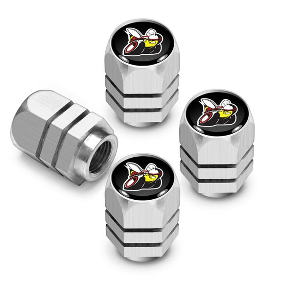 iPick Image for Dodge Scat-Pack Logo in Black on Silver Hexagon Shape Aluminum Tire Valve Stem Caps, Official Licensed
