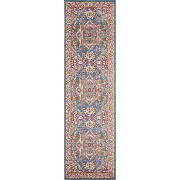 2’ x 8’ Teal and Pink Medallion Runner Rug