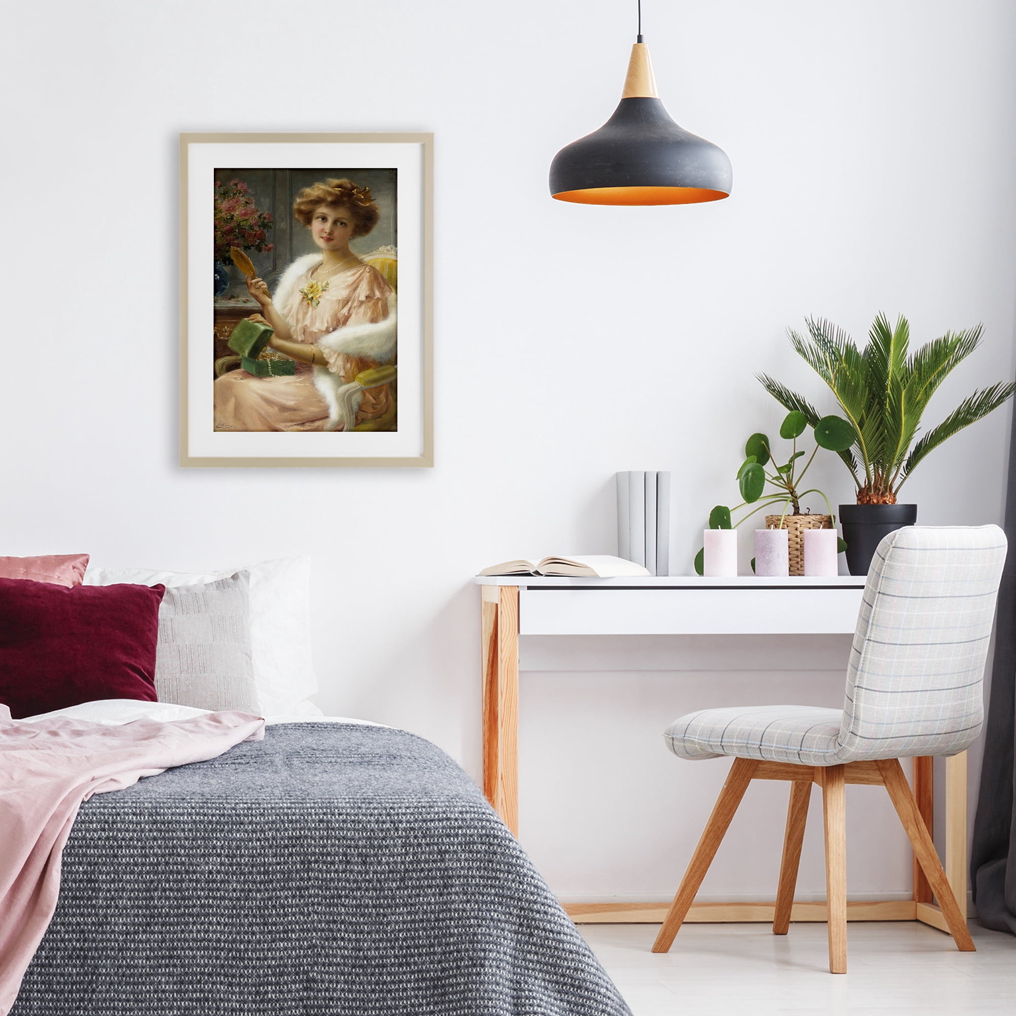 Stupell Industries Young Lady with Mirror Birch Framed Print Under Glass, design by Tina LeCour