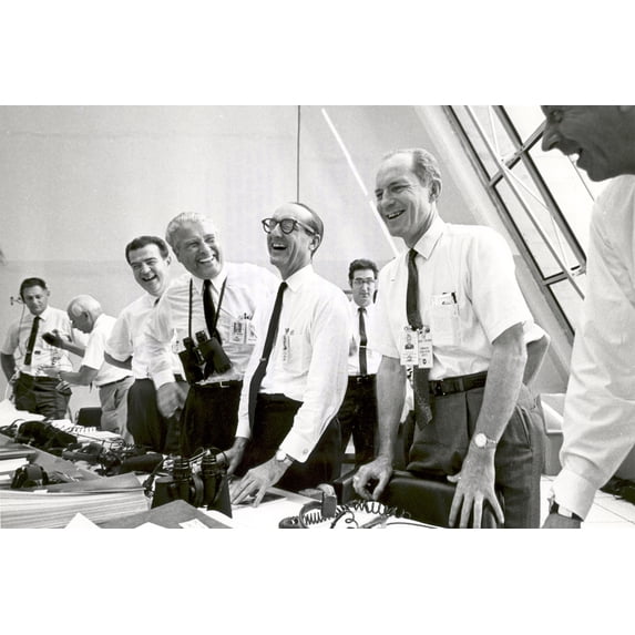 24x36 gallery poster, Charles W. Mathews, Werner von Braun, George Mueller, General Samuel C. Phillips Apollo 11 liftoff 16 July 1969