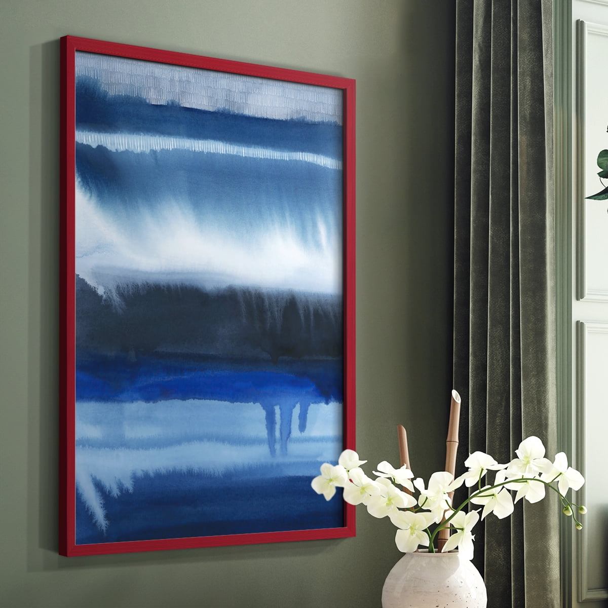 Deep Blue Shore II Framed Print in Red Solid Wood Framed Print No Nail Hanging