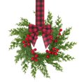 thumbnail image 2 of 1 Pack Farmhouse Mini Christmas Wreath, Berries Fabric Ribbon Rattan Plastic Decor, Kitchen Window Door Holiday Hanging Ornament, 10.6in，Red and Black checkered Bow, 2 of 9
